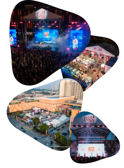 PB60 Fest main stage crowd and aerial view of the festival grounds
