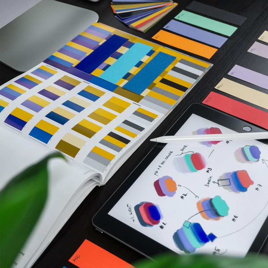 Colour swatches and brand sketches